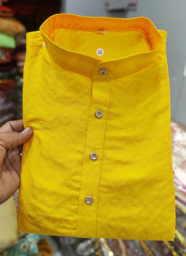 Silk Jacquard Yellow Casual Wear Plain Readymade Mens Shirt